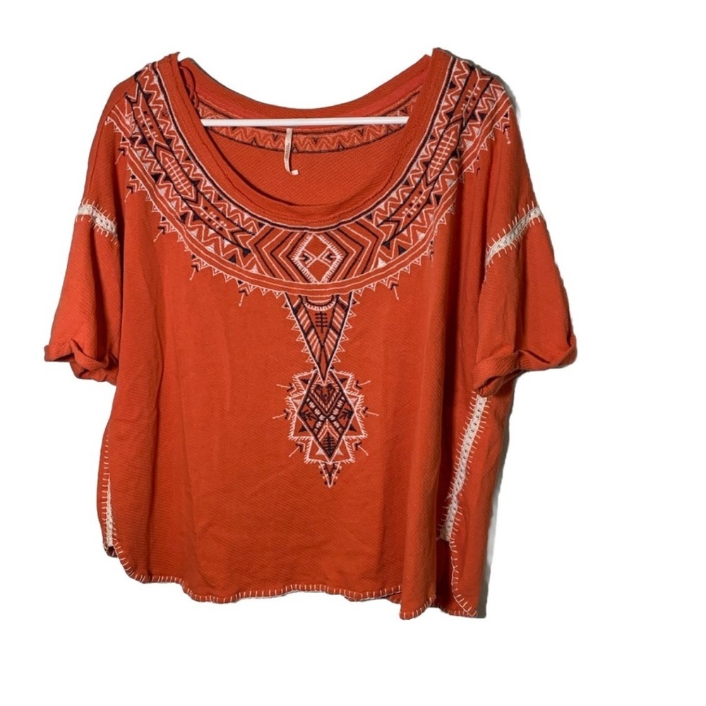 Free People Medium‎ Orange Avalon Boho Embroidered Short Sleeve - Picture 3 of 7